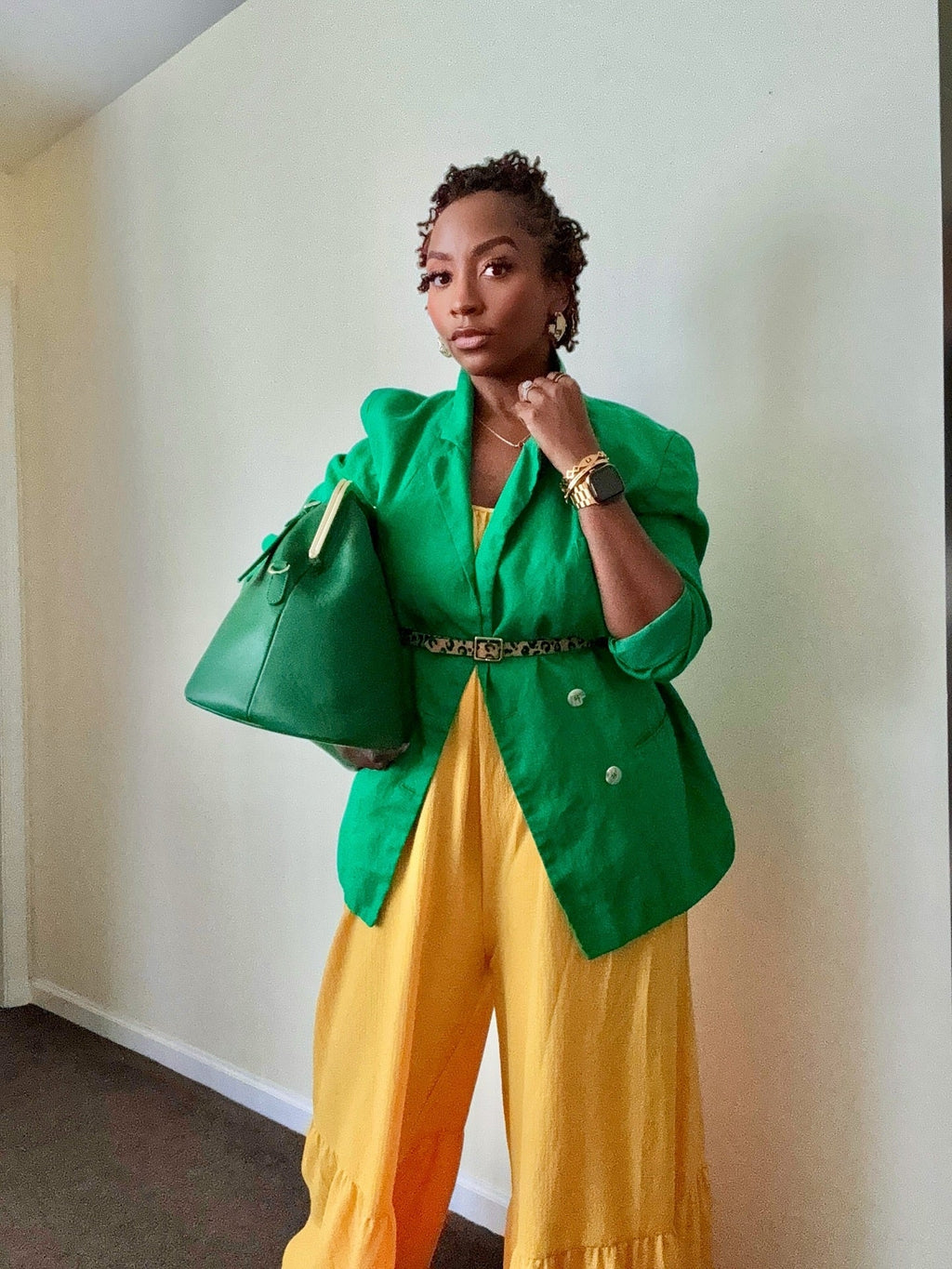 Sylvia Mollie green leather handbag with gold-tone hardware