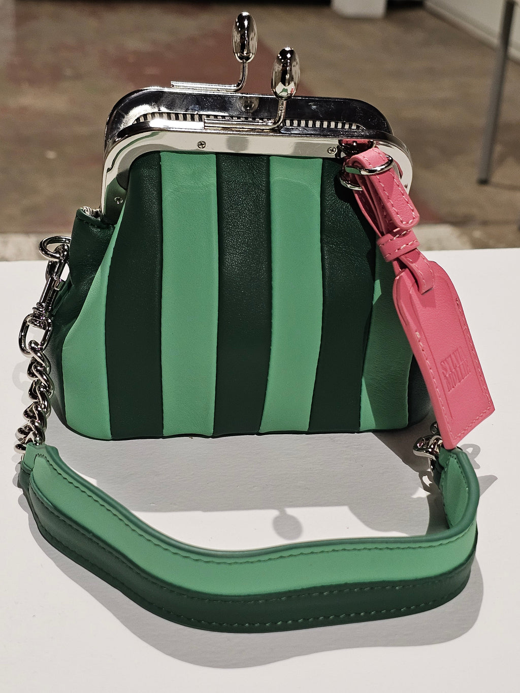 Lil Fannie in green duo leather with a chain handle