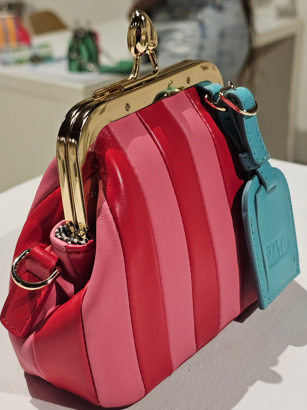 The Lil Fannie mini bag in bright red and Pank leather with a gold kiss-lock frame