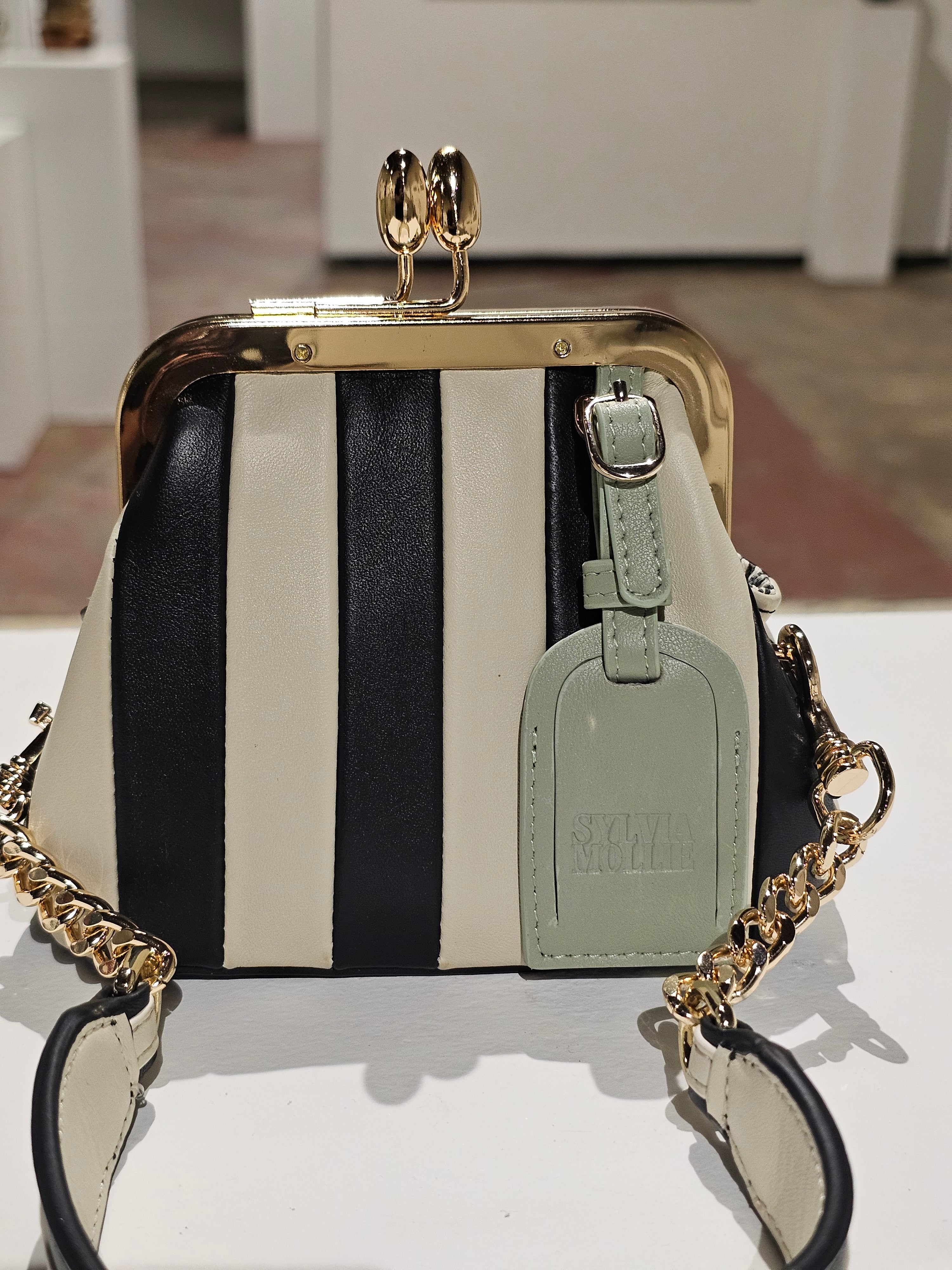 Lil Fannie mini kiss-lock bag with a gold chain handle