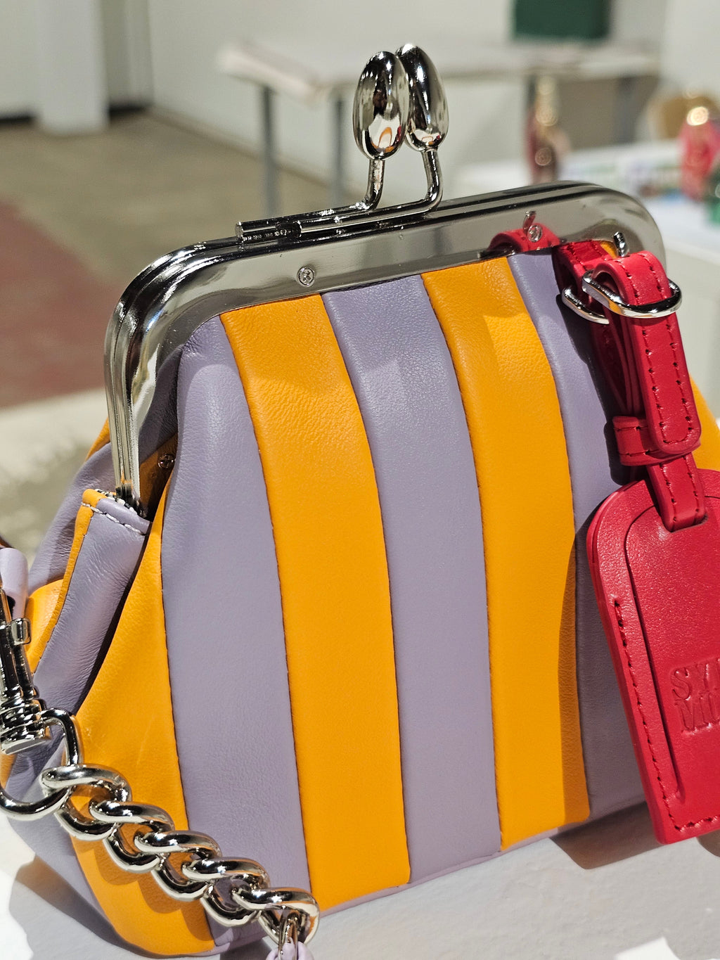 Yellow and lilac mini leather bag by Sylvia Mollie