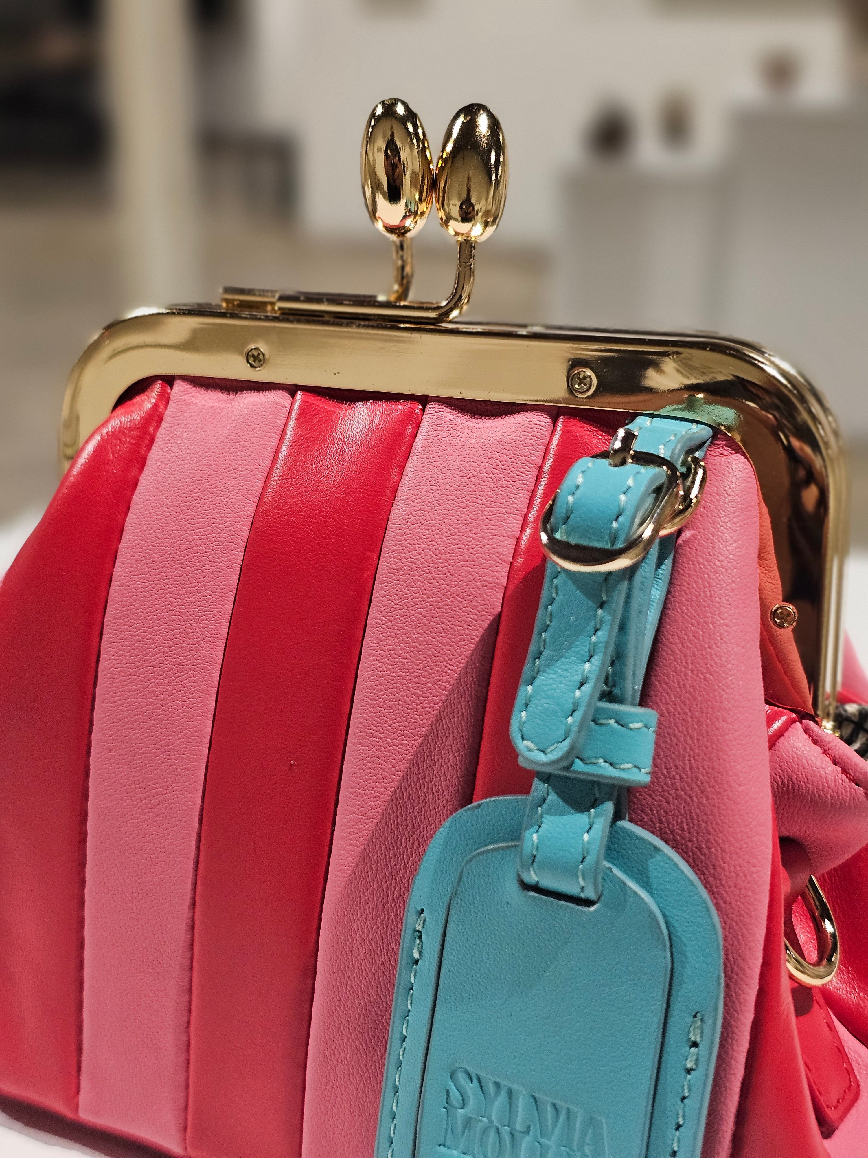 Red and pink mini kiss-lock leather bag