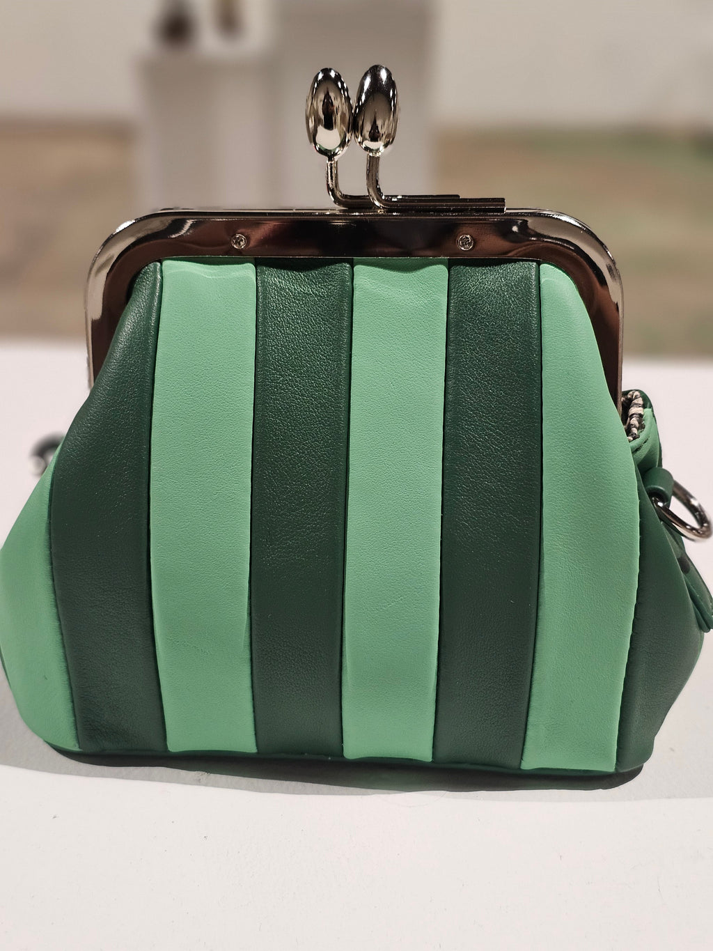 Green duo mini leather bag with gold-tone hardware