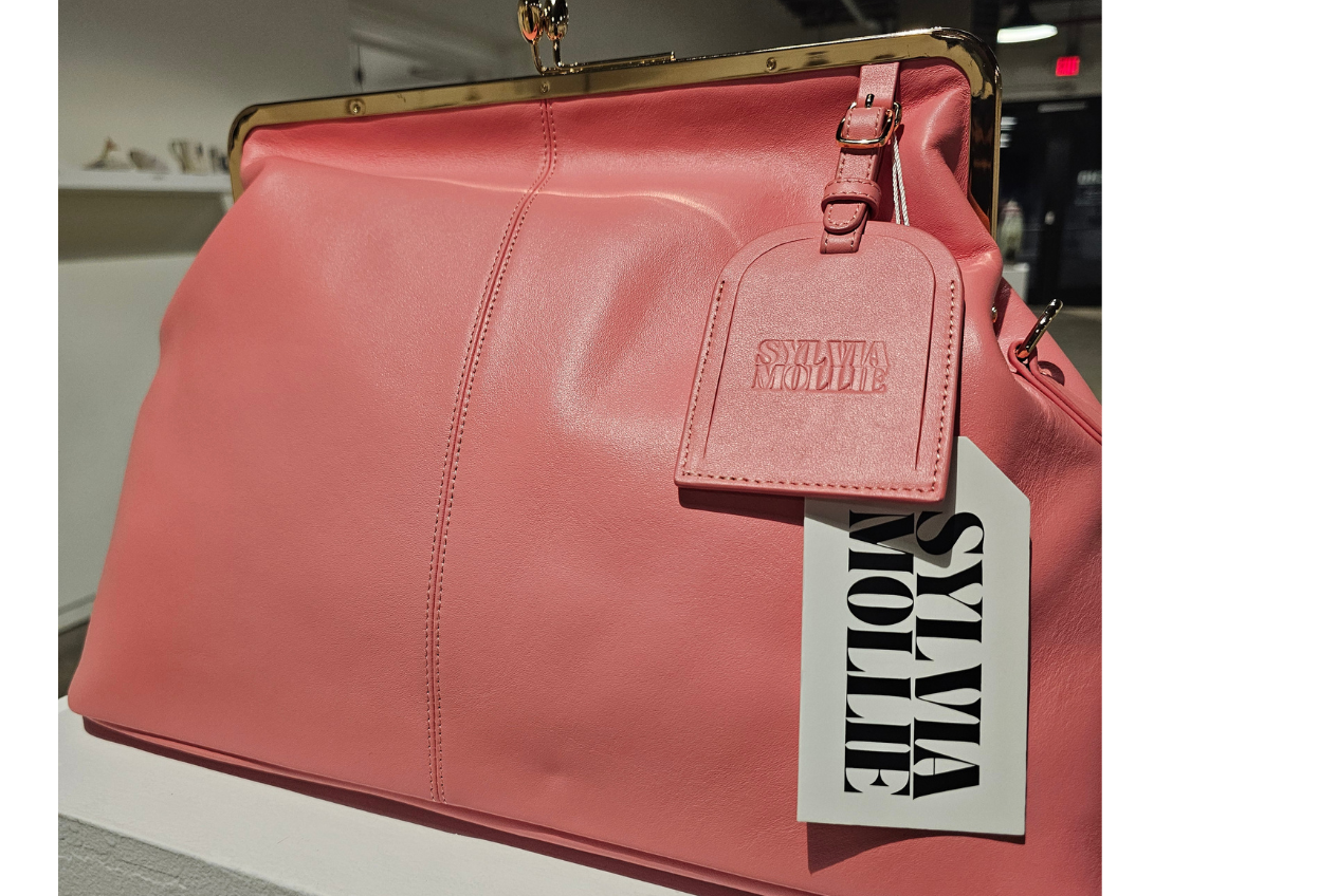 The Fannie Bag in Pank, a coral pink leather with a gold-tone kiss-lock frame