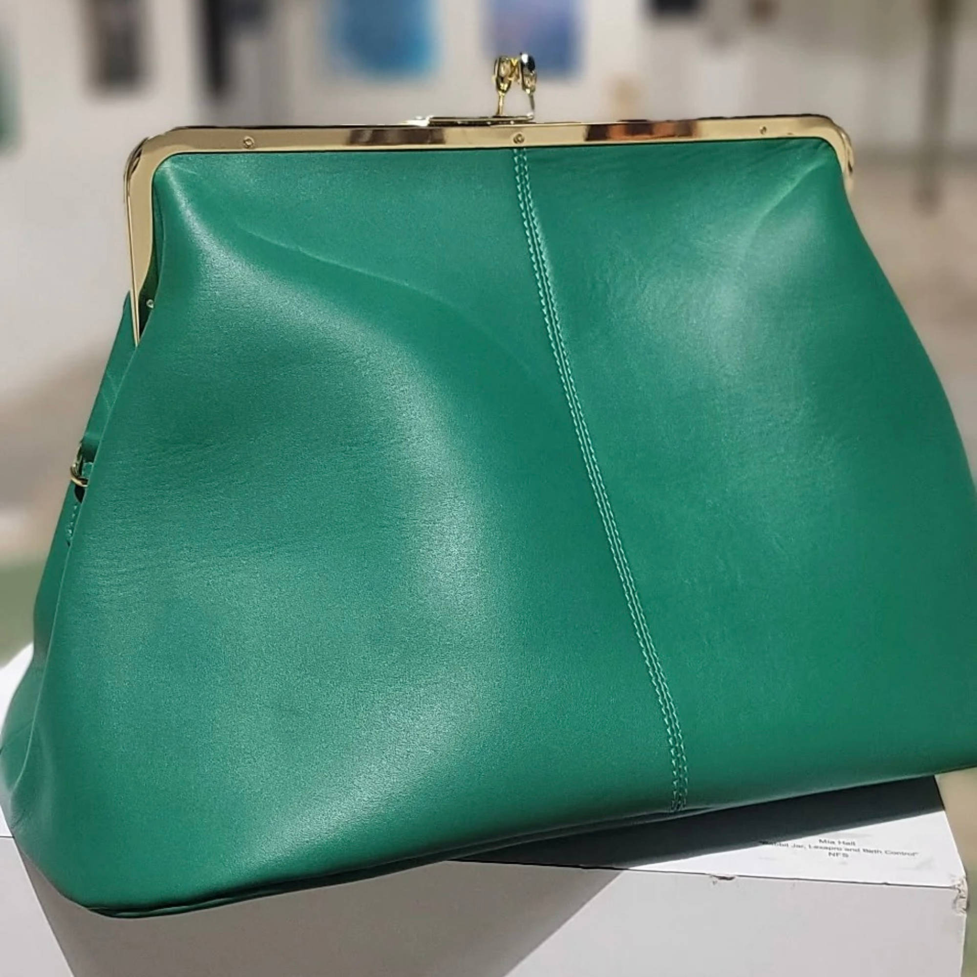 The Fannie Bag in green leather with a gold-tone kiss-lock frame