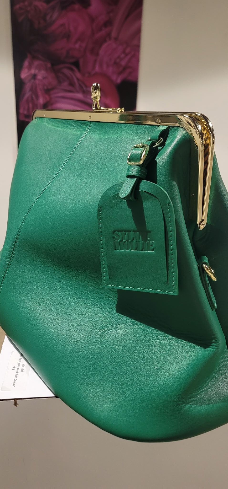 Green leather Fannie Bag by Sylvia Mollie with gold-tone hardware