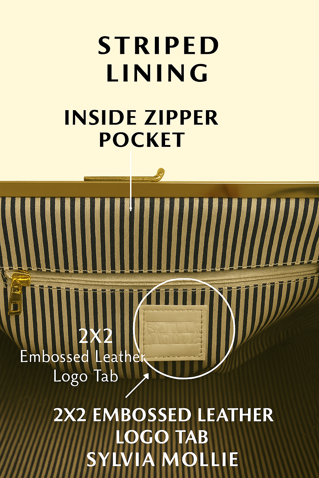 The interior zip pocket inside The Fannie Bag