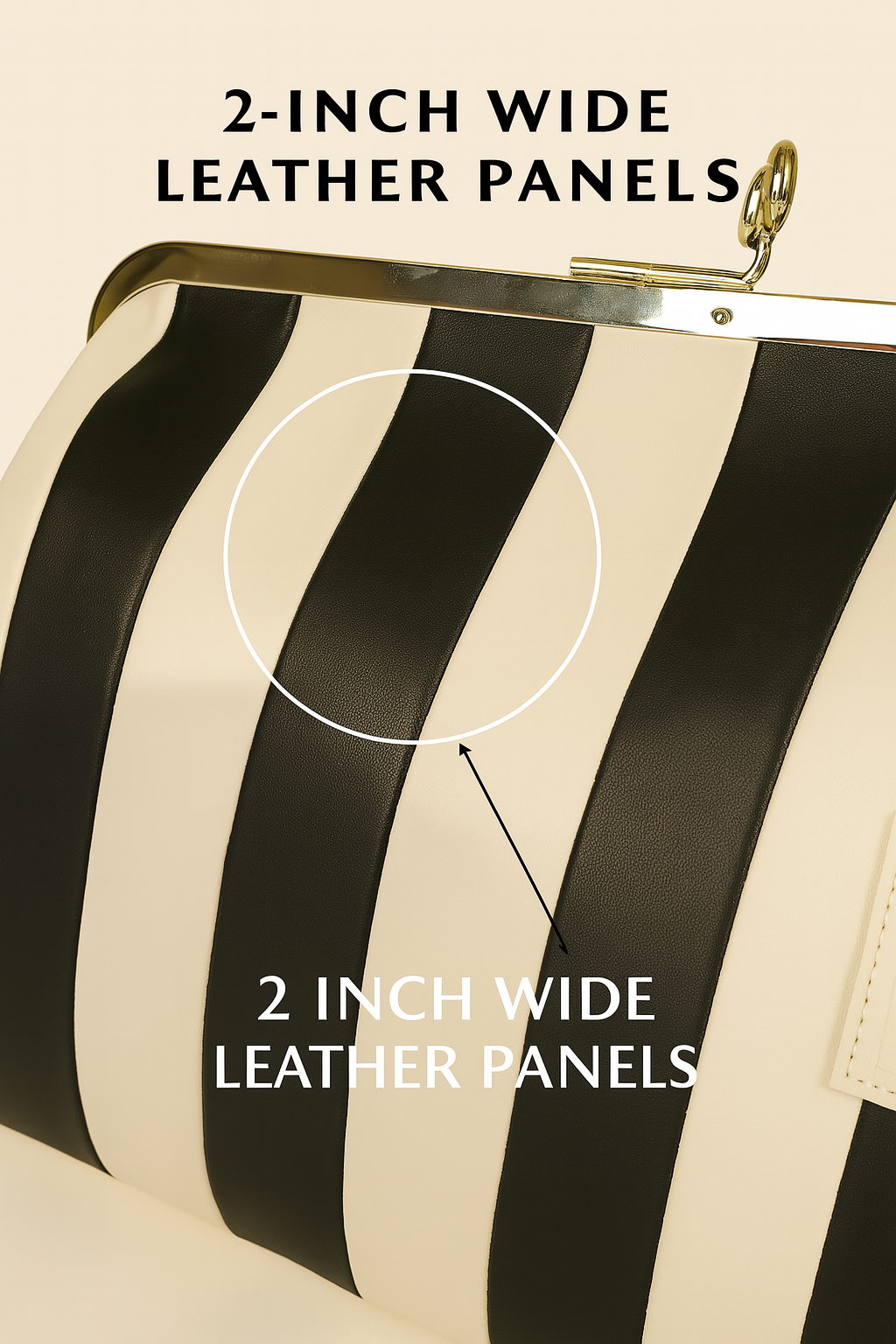 Detail of the two-inch vertical leather panels on The Fannie Bag
